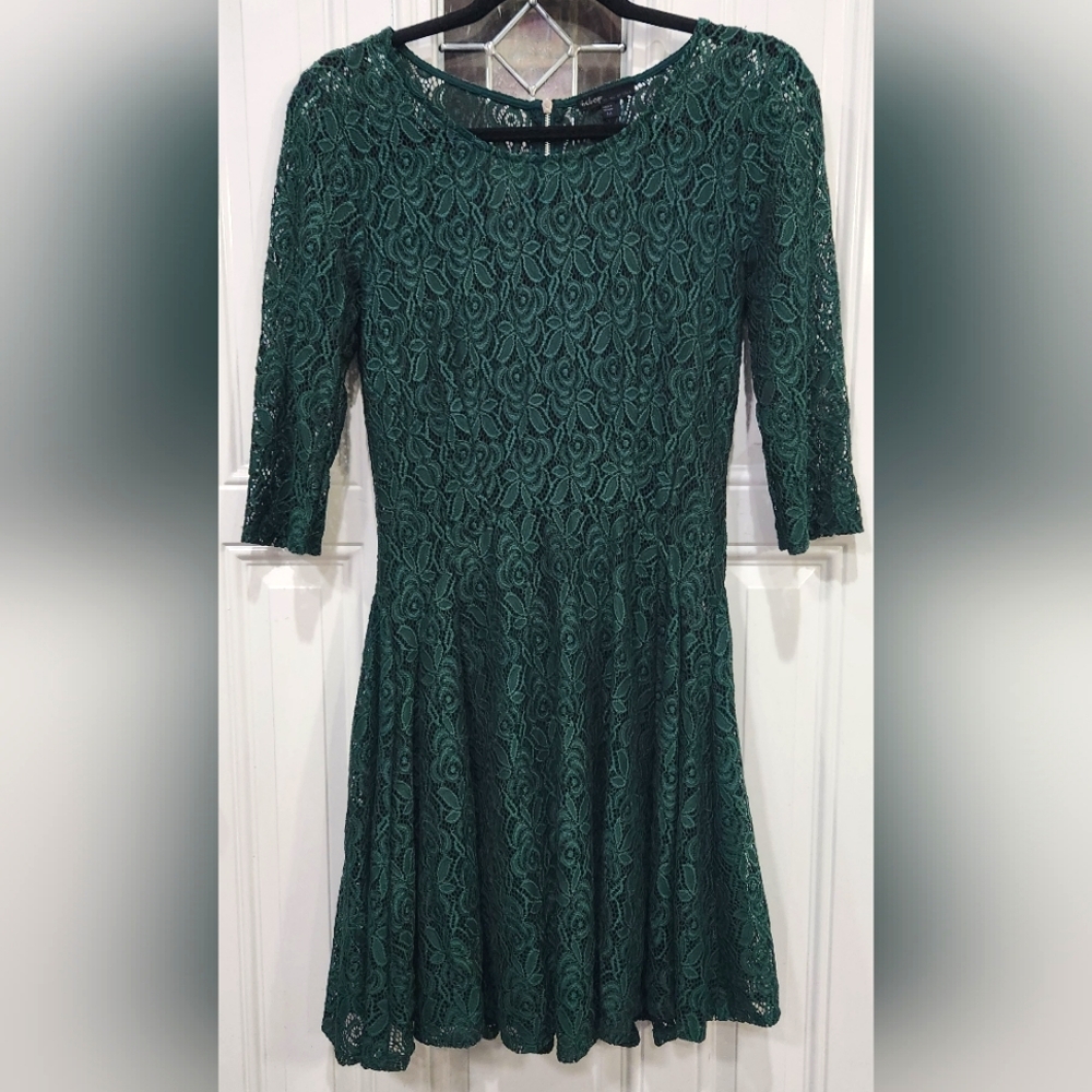 Bebop hunter green lace fit and flare skater style dress women's size Me…